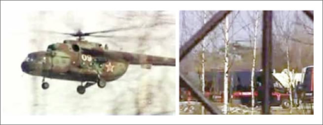 April 10, 2010, 11:30 a.m., a Spetsnaz helicopter lands at the site of the crash.