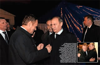 Elated Donald Tusk with Vladimir Putin in Smolensk, April 10, 2010.
